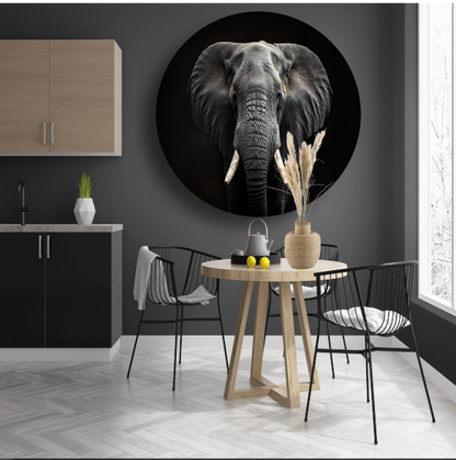 Portret van een Olifant in Zwart-Wit aluminium muurcirkel