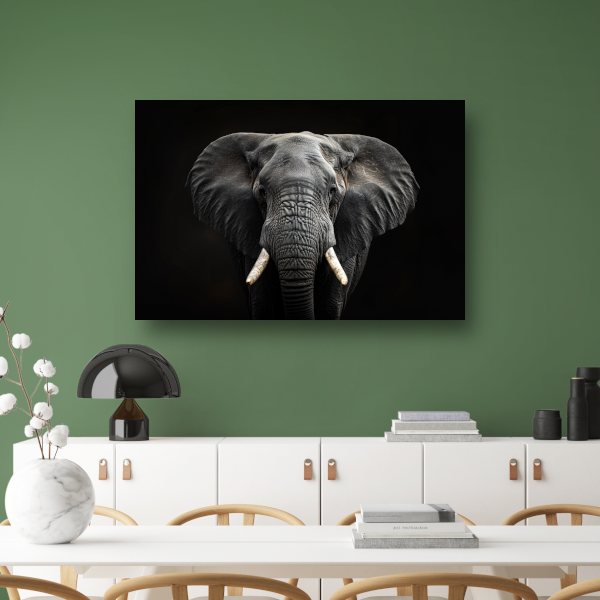 Portret van een Olifant in Zwart-Wit canvas met baklijst