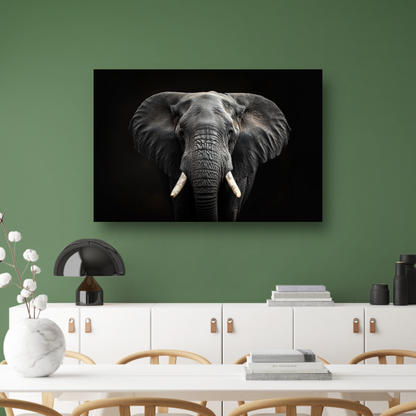 Portret van een Olifant in Zwart-Wit canvas met baklijst