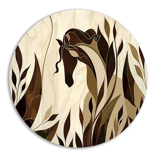 Minimalistisch paardenontwerp met Art Nouveau stijl aluminium muurcirkel