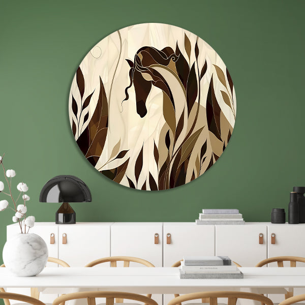 Minimalistisch paardenontwerp met Art Nouveau stijl aluminium muurcirkel