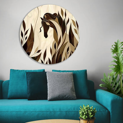 Minimalistisch paardenontwerp met Art Nouveau stijl aluminium muurcirkel