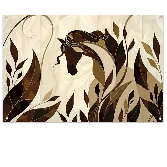 Minimalistisch paardenontwerp met Art Nouveau stijl tuinposter