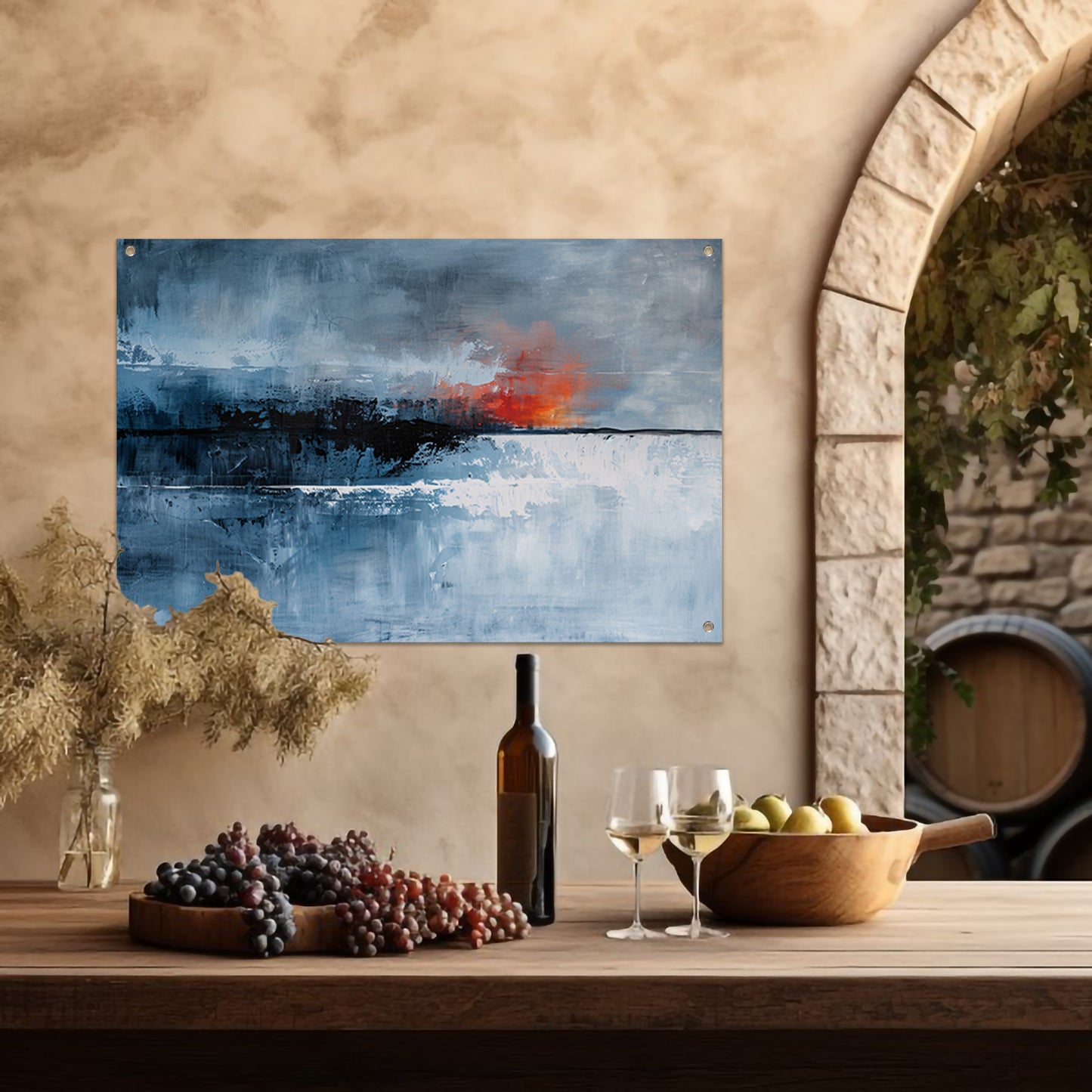 Dramatische abstracte lucht met vurige kleuren tuinposter