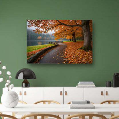 Kleurrijk herfstlandschap langs een meer canvas