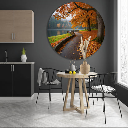Kleurrijk herfstlandschap langs een meer aluminium muurcirkel