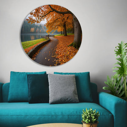 Kleurrijk herfstlandschap langs een meer aluminium muurcirkel