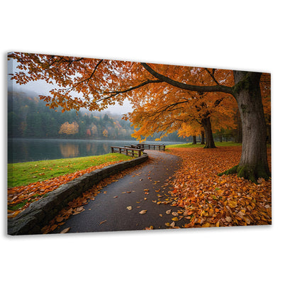 Kleurrijk herfstlandschap langs een meer canvas