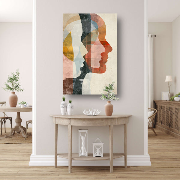 Abstracte Overlapping van Gezichten in Kleur canvas