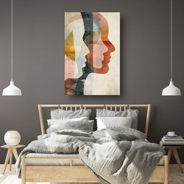 Abstracte Overlapping van Gezichten in Kleur canvas
