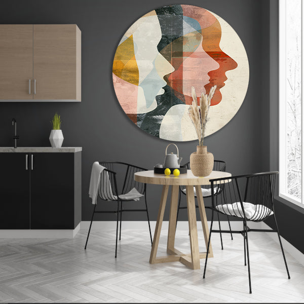 Abstracte Overlapping van Gezichten in Kleur forex muurcirkel