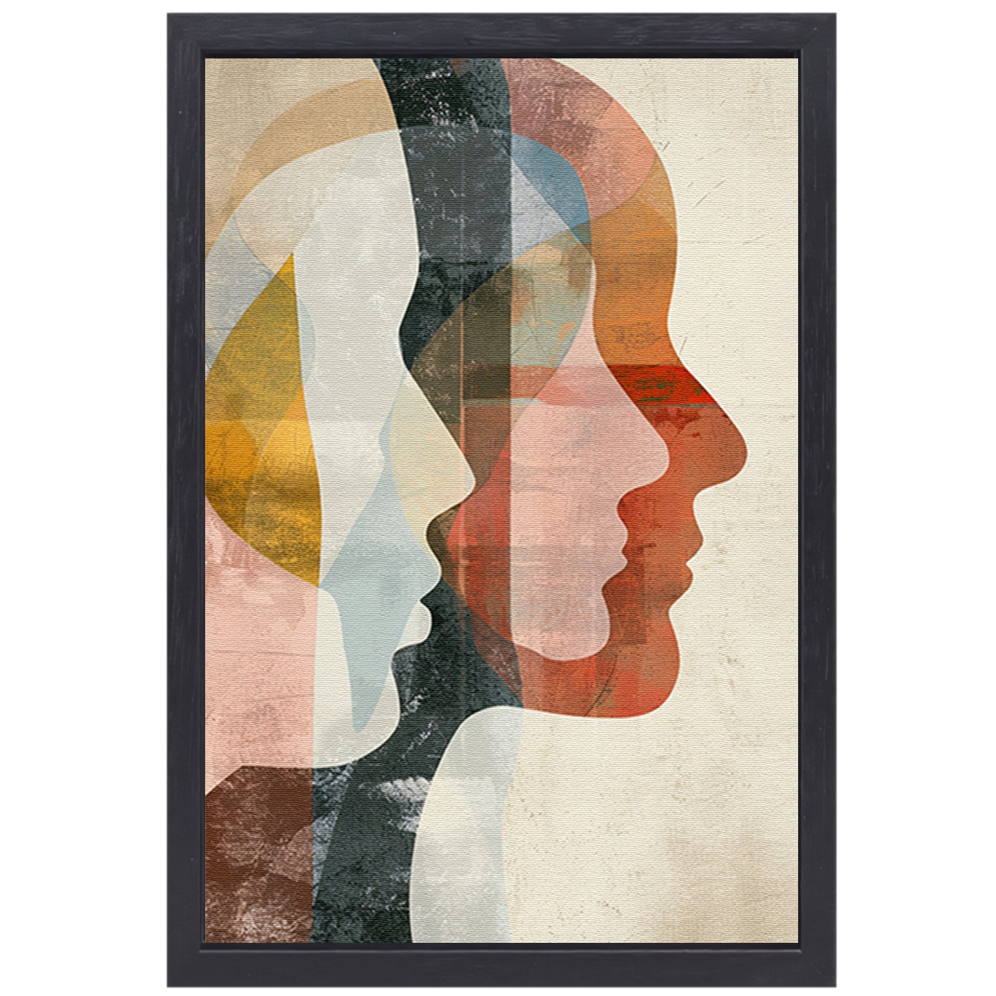 Abstracte Overlapping van Gezichten in Kleur canvas met baklijst