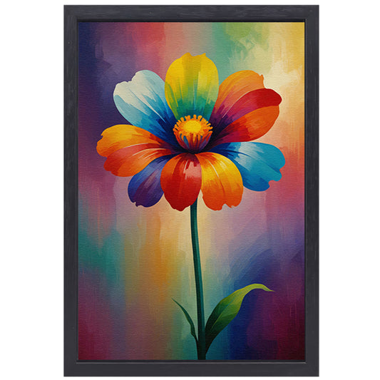 Explosie van kleur in abstracte bloem canvas met baklijst