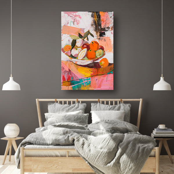 Kleurrijk abstract stilleven met fruit canvas met baklijst