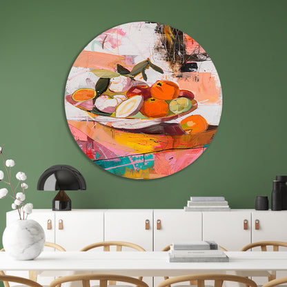 Kleurrijk abstract stilleven met fruit forex muurcirkel