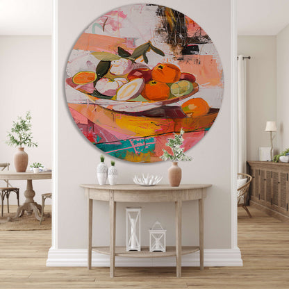 Kleurrijk abstract stilleven met fruit forex muurcirkel