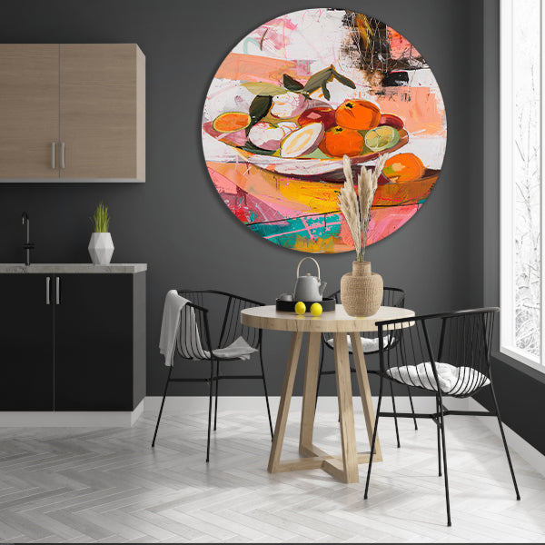 Kleurrijk abstract stilleven met fruit forex muurcirkel