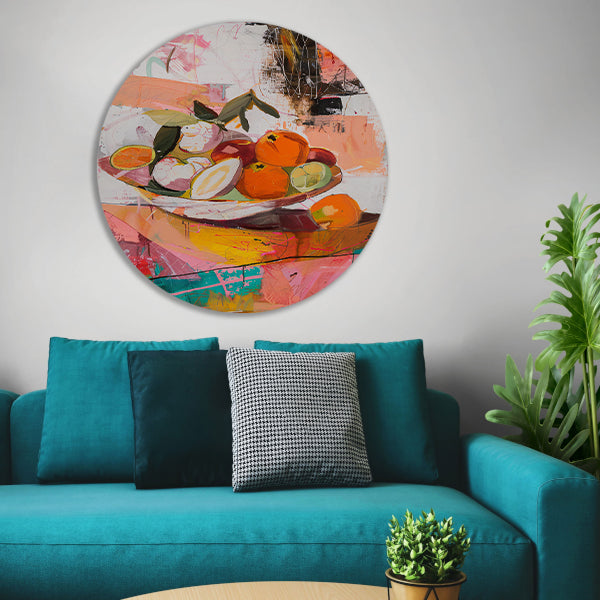 Kleurrijk abstract stilleven met fruit forex muurcirkel