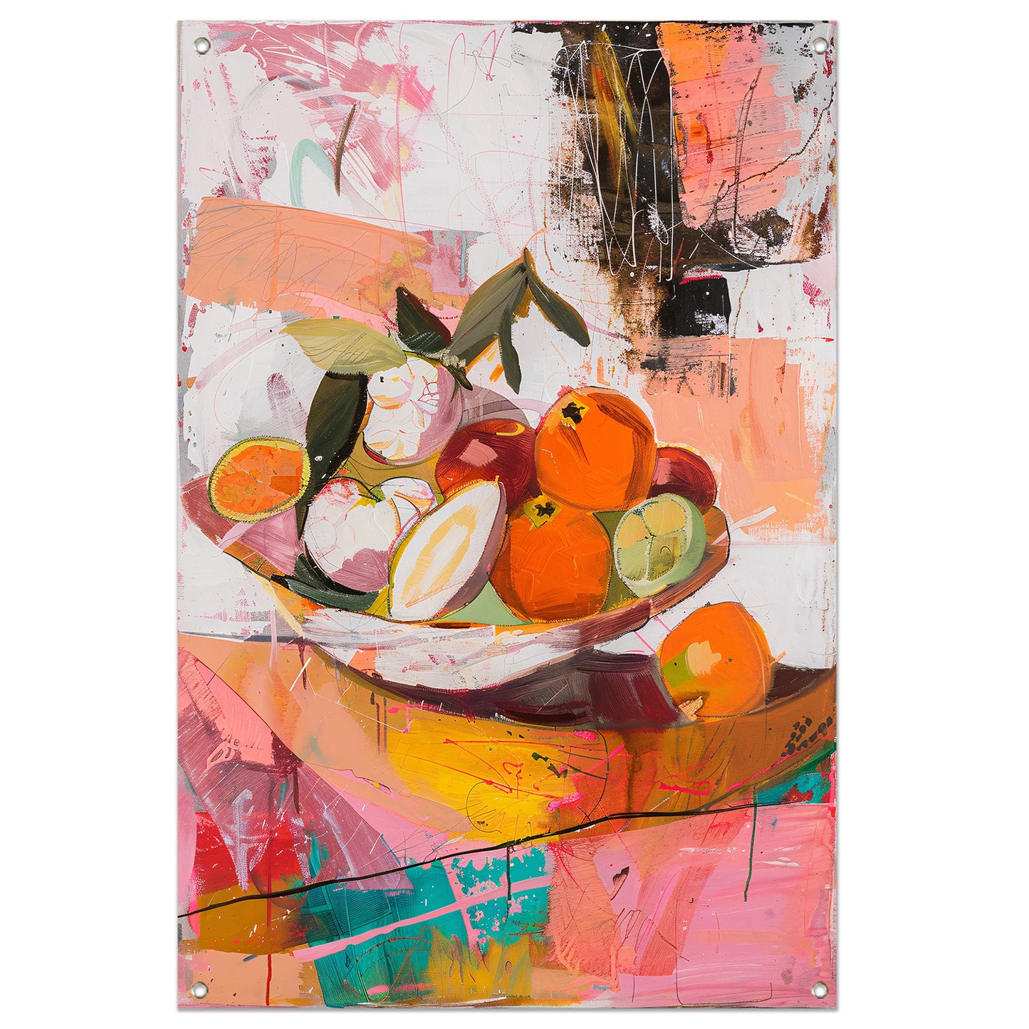 Kleurrijk abstract stilleven met fruit tuinposter