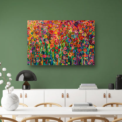 Abstract bloemenveld met felle kleuren canvas