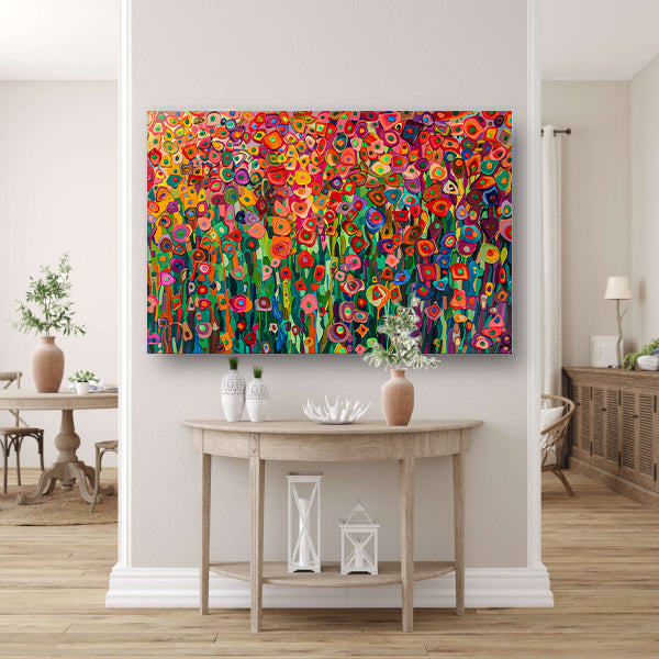 Abstract bloemenveld met felle kleuren canvas