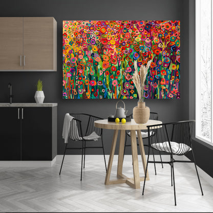 Abstract bloemenveld met felle kleuren canvas