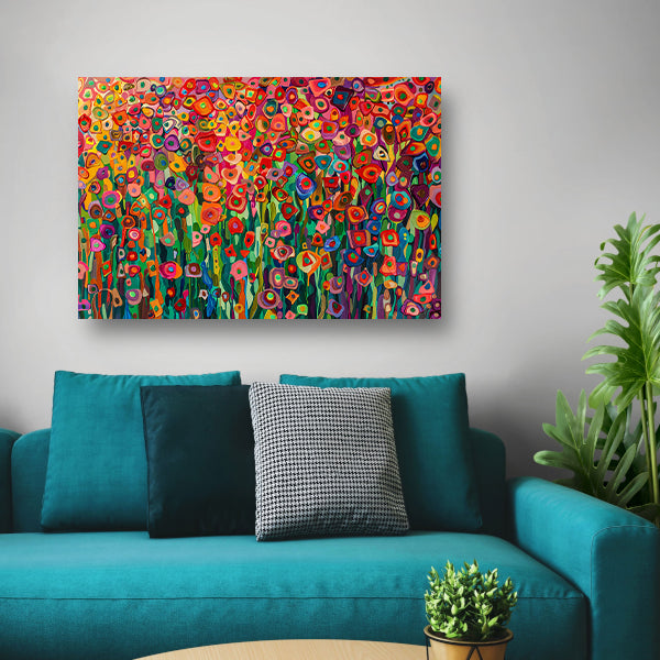 Abstract bloemenveld met felle kleuren canvas