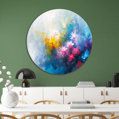 Kleurrijk abstract schilderij van bloemenveld forex muurcirkel