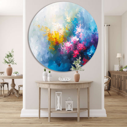 Kleurrijk abstract schilderij van bloemenveld forex muurcirkel