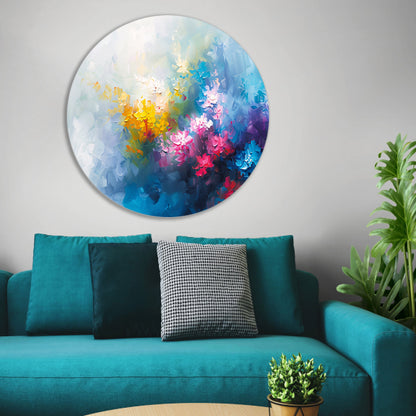 Kleurrijk abstract schilderij van bloemenveld forex muurcirkel