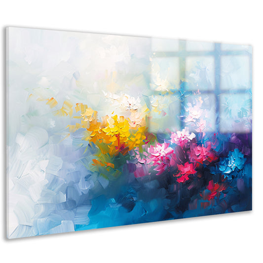 Kleurrijk abstract schilderij van bloemenveld acrylglas