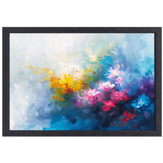 Kleurrijk abstract schilderij van bloemenveld canvas met baklijst