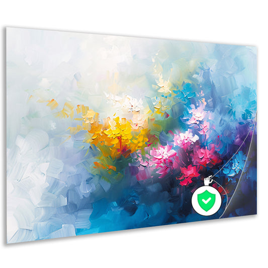 Kleurrijk abstract schilderij van bloemenveld poster