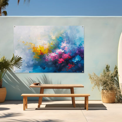 Kleurrijk abstract schilderij van bloemenveld tuinposter