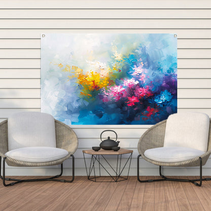 Kleurrijk abstract schilderij van bloemenveld tuinposter