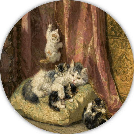 Kittens bij het spelen - Henriëtte Ronner-Knip aluminium muurcirkel