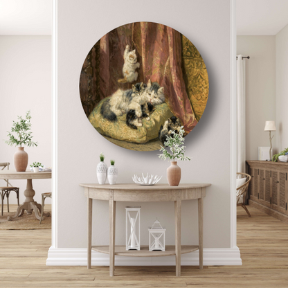 Kittens bij het spelen - Henriëtte Ronner-Knip aluminium muurcirkel
