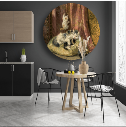 Kittens bij het spelen - Henriëtte Ronner-Knip aluminium muurcirkel