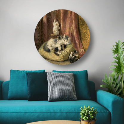 Kittens bij het spelen - Henriëtte Ronner-Knip aluminium muurcirkel