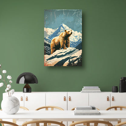 Vintage illustratie beer in berglandschap canvas