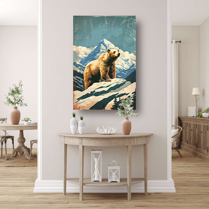 Vintage illustratie beer in berglandschap canvas