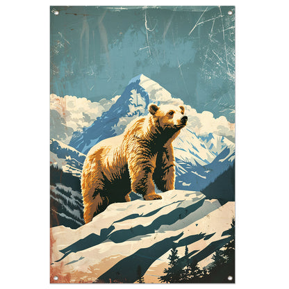 Vintage illustratie beer in berglandschap tuinposter