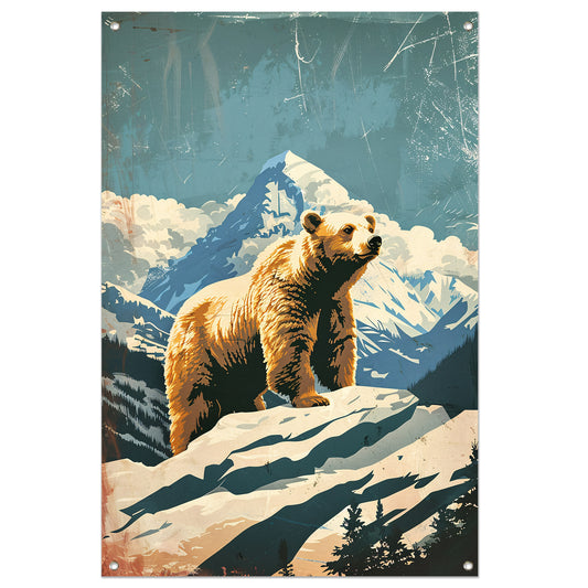 Vintage illustratie beer in berglandschap tuinposter