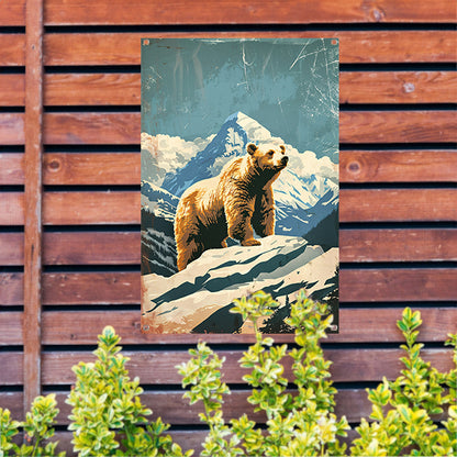 Vintage illustratie beer in berglandschap tuinposter