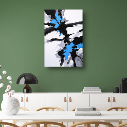 Energetische abstractie van blauw, zwart en wit poster