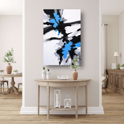 Energetische abstractie van blauw, zwart en wit poster