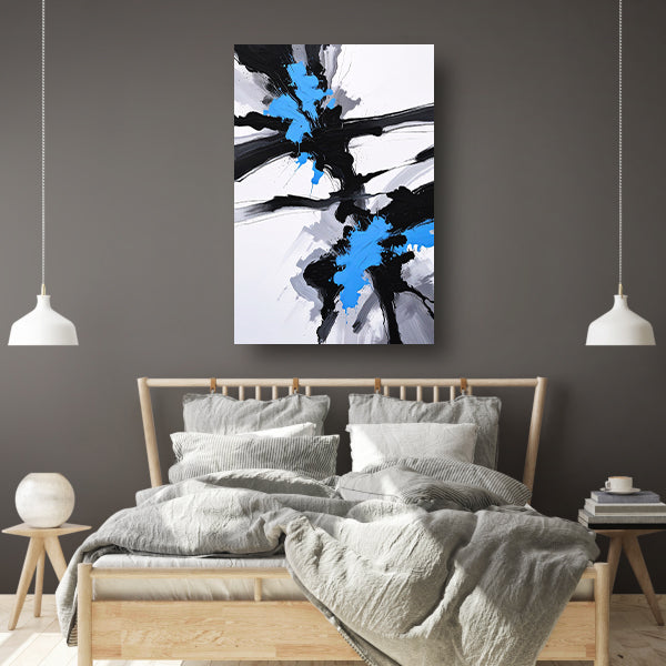 Energetische abstractie van blauw, zwart en wit poster