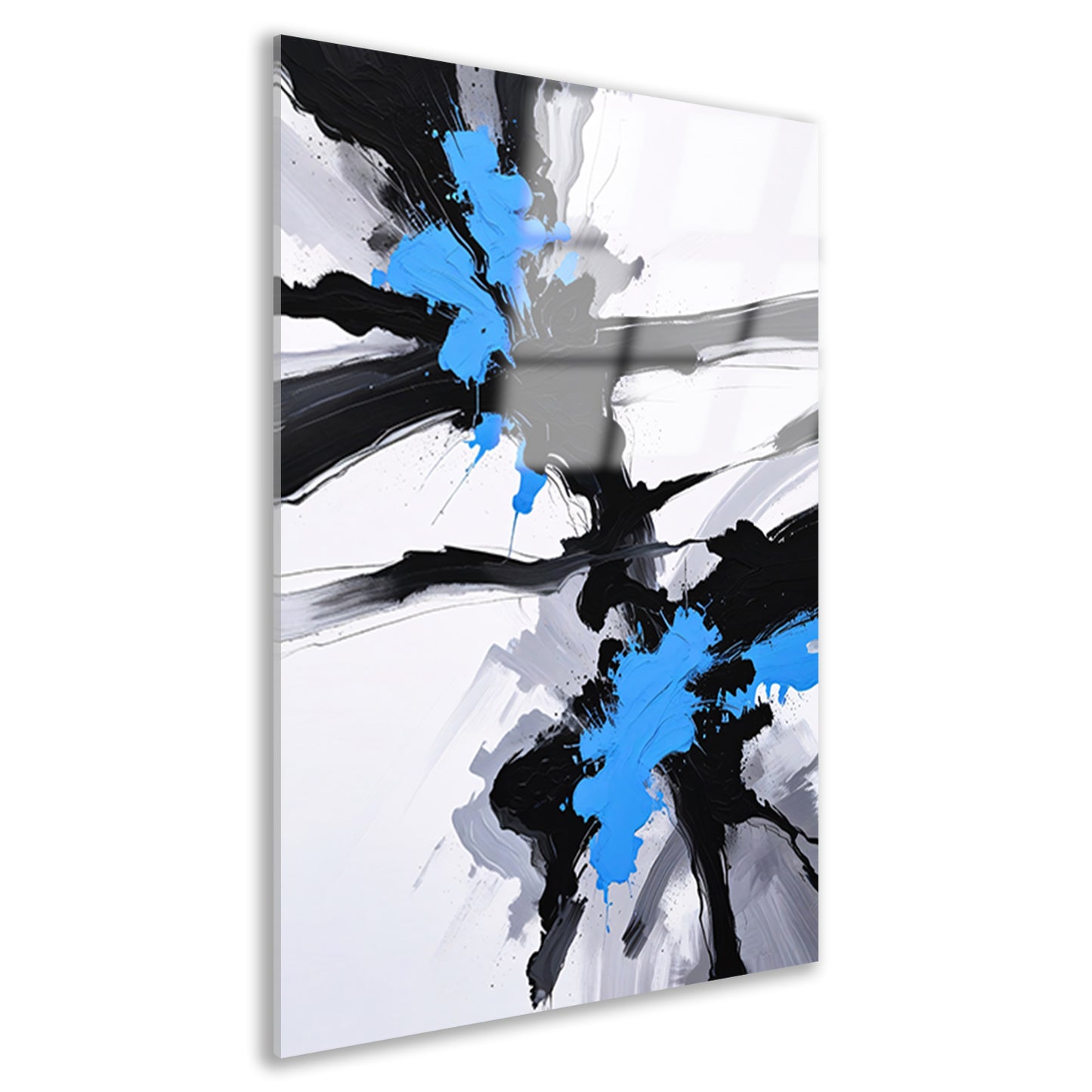 Energetische abstractie van blauw, zwart en wit acrylglas