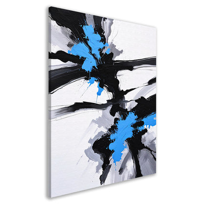 Energetische abstractie van blauw, zwart en wit canvas