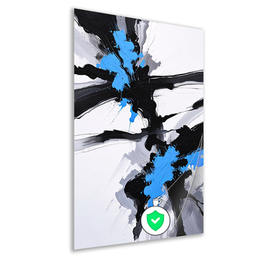 Energetische abstractie van blauw, zwart en wit poster